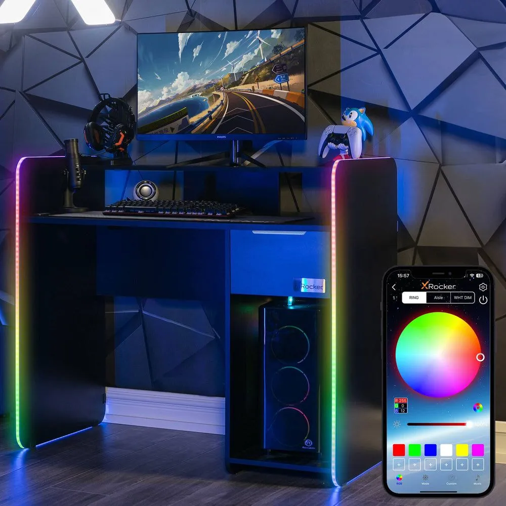 X Rocker Electra 110cm LED Gaming Desk with Wireless Charging & Drawer in Black