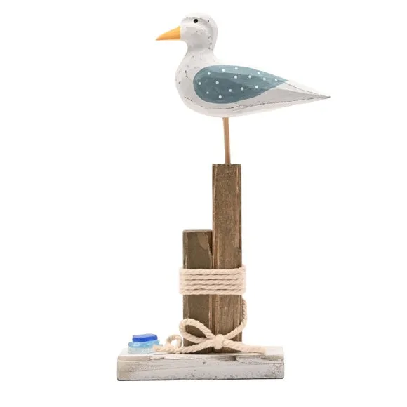 Love Life By The Sea Driftwood & Sea Glass Seagull on a Post Ornament 2
