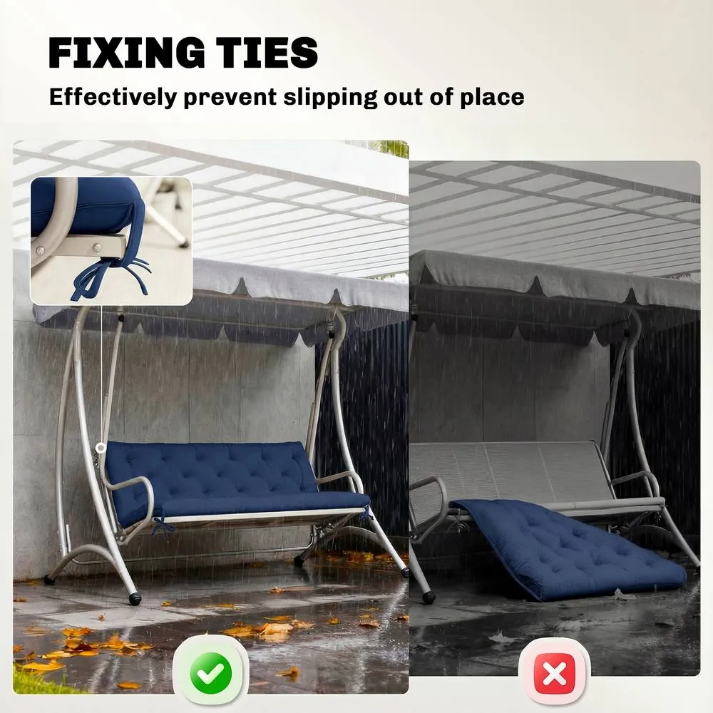 OUTSUNNY 2 Seater Garden Bench Cushion Outdoor Seat Pad with Ties in Blue 6