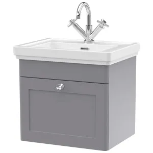 Classique Satin Grey Wall Hung 1-Drawer Vanity & Basin 1 Tap Hole - 496 x 530mm