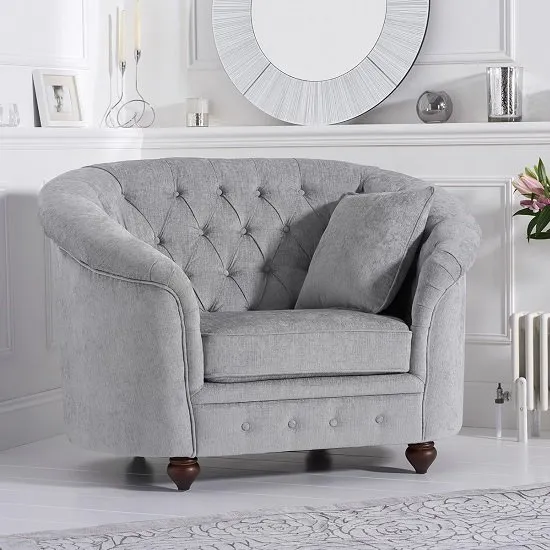 Astarik Chesterfield Sofa Chair In Grey Plush Fabric