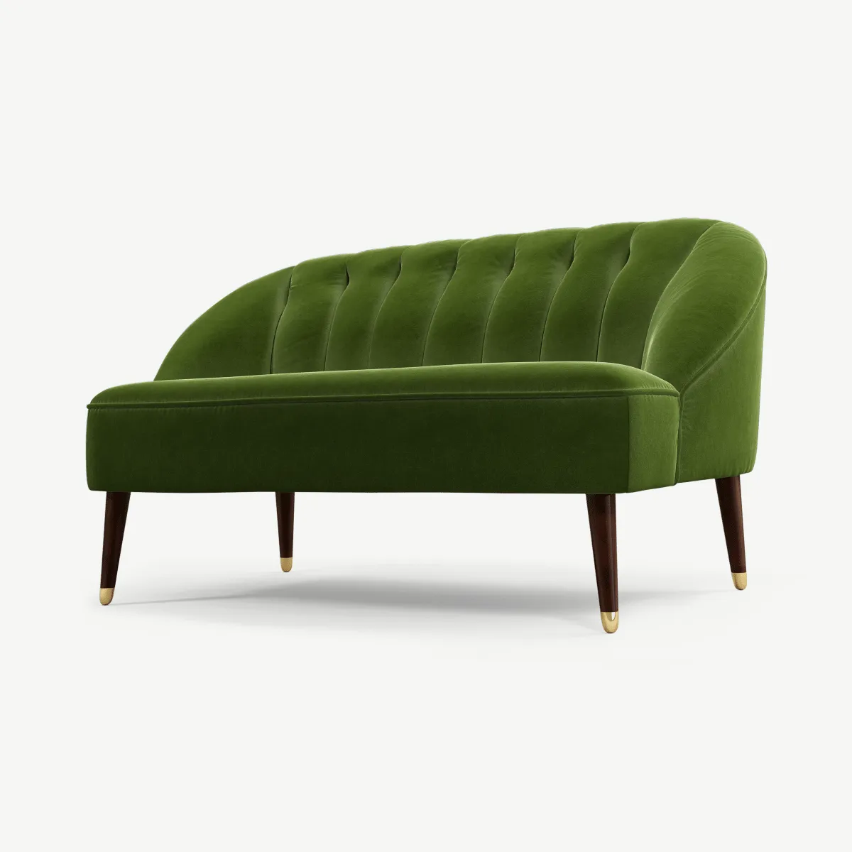 Margot 2 Seater Sofa, Spruce Green Cotton Velvet with Dark Wood Brass Leg