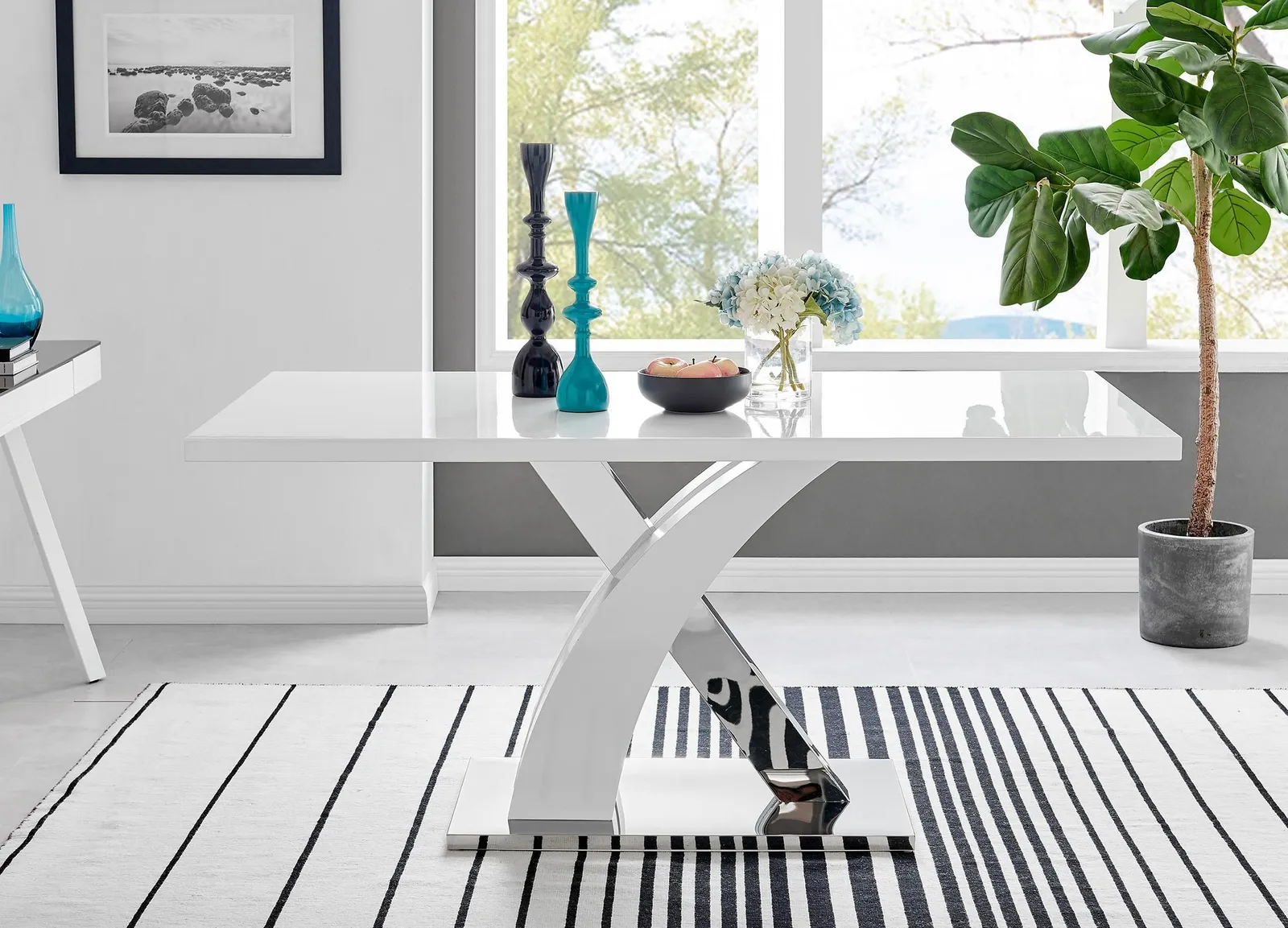 FurnitureboxUK Atlanta 6 White Dining Table & 6 Falun Silver Leg Chairs in Dark Grey 2