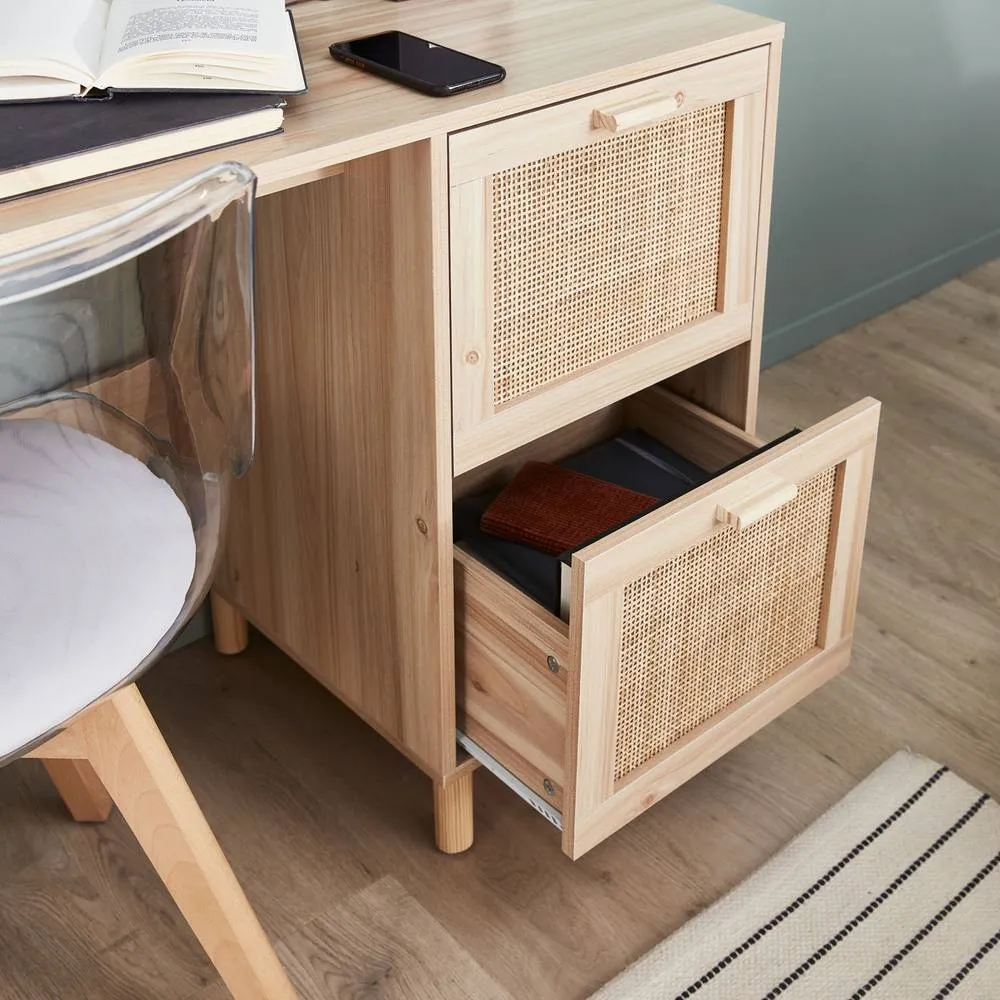sweeek 2-drawer Woven Rattan Desk in Light Brown 6