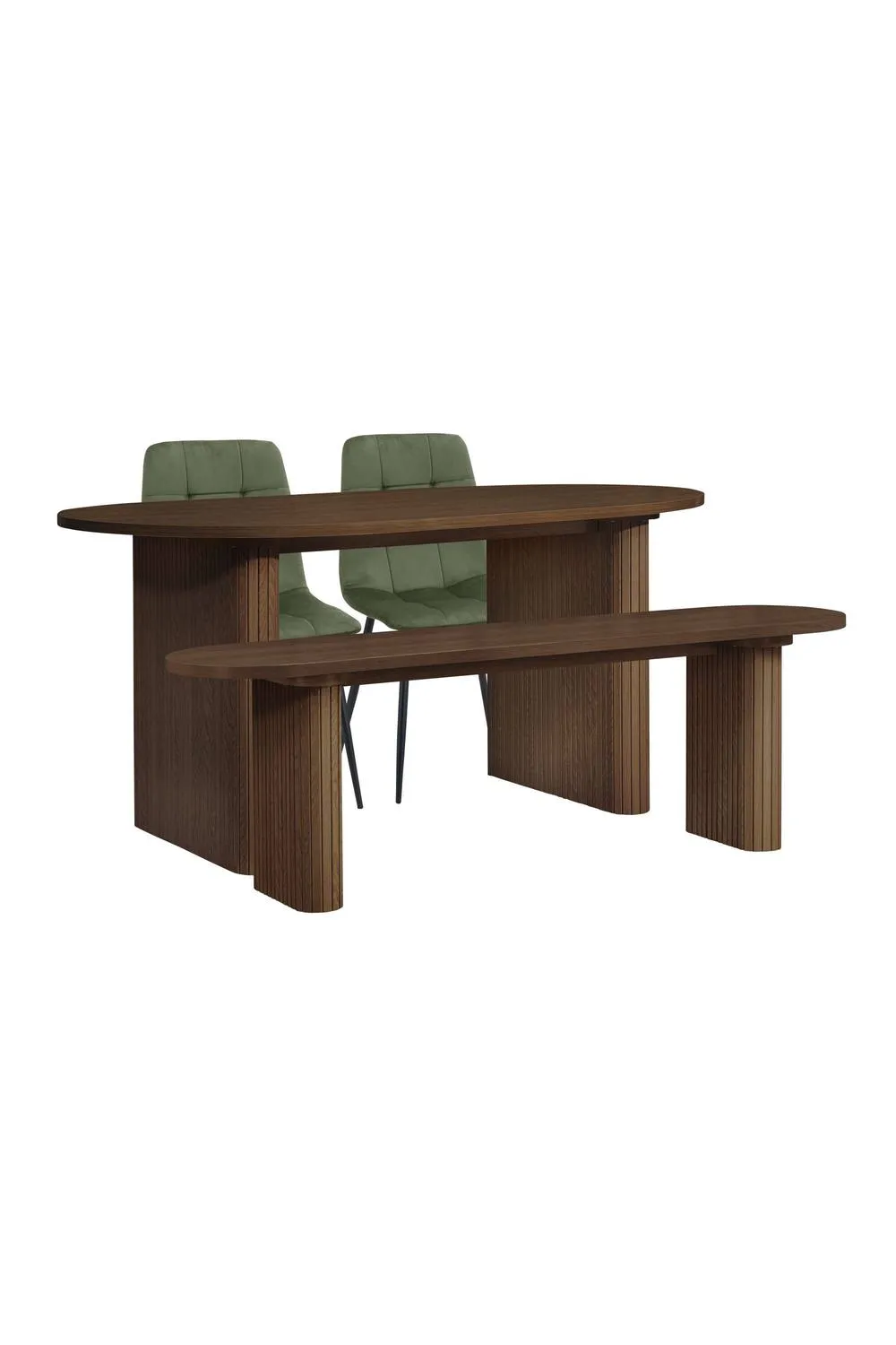 Birlea Axel Oval Fluted Dining Table With 2 Chairs & Bench in Brown 6