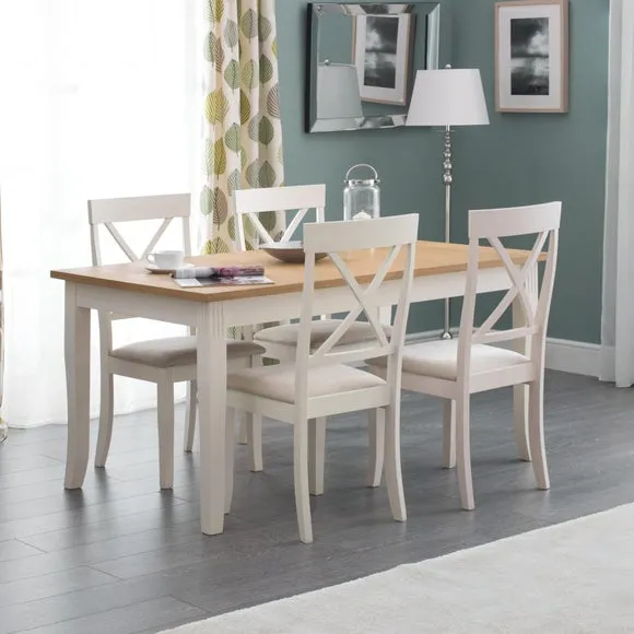 Davenport 4 Seater Rectangular Dining Table with 4 Chairs, Off White