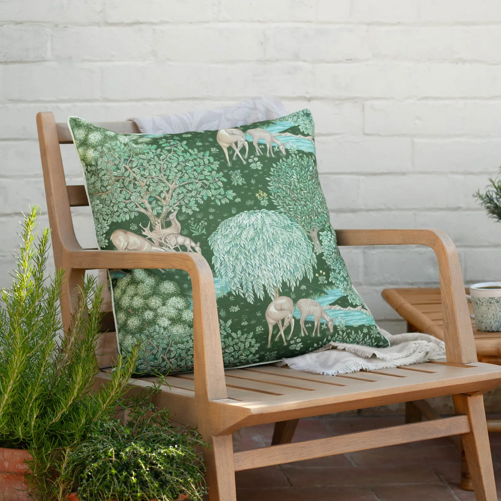 Morris & Co The Brook Printed Outdoor Cushion in Green