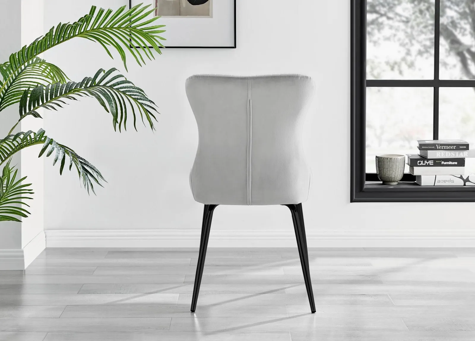 FurnitureboxUK Set of 2 Nora Deep Padded Luxurious Dining Chairs Upholstered In Soft Velvet With Black Legs in Light Grey 5