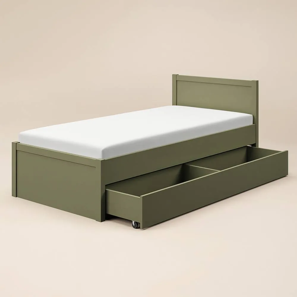 Flair Oli Single Wooden Bed with Drawers in Green 5