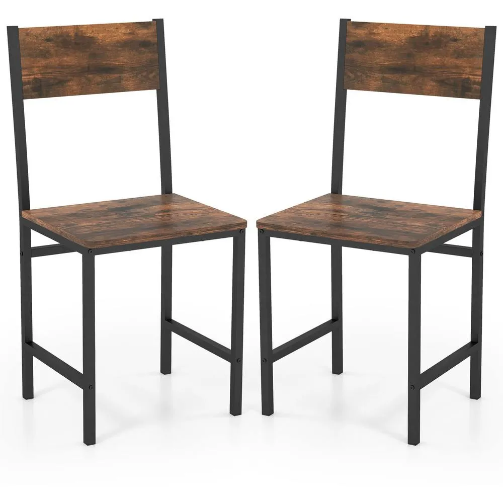 Costway Set of 2 Dining Chairs Armless Dinner Chairs w/ Metal Legs-Brown in Brown
