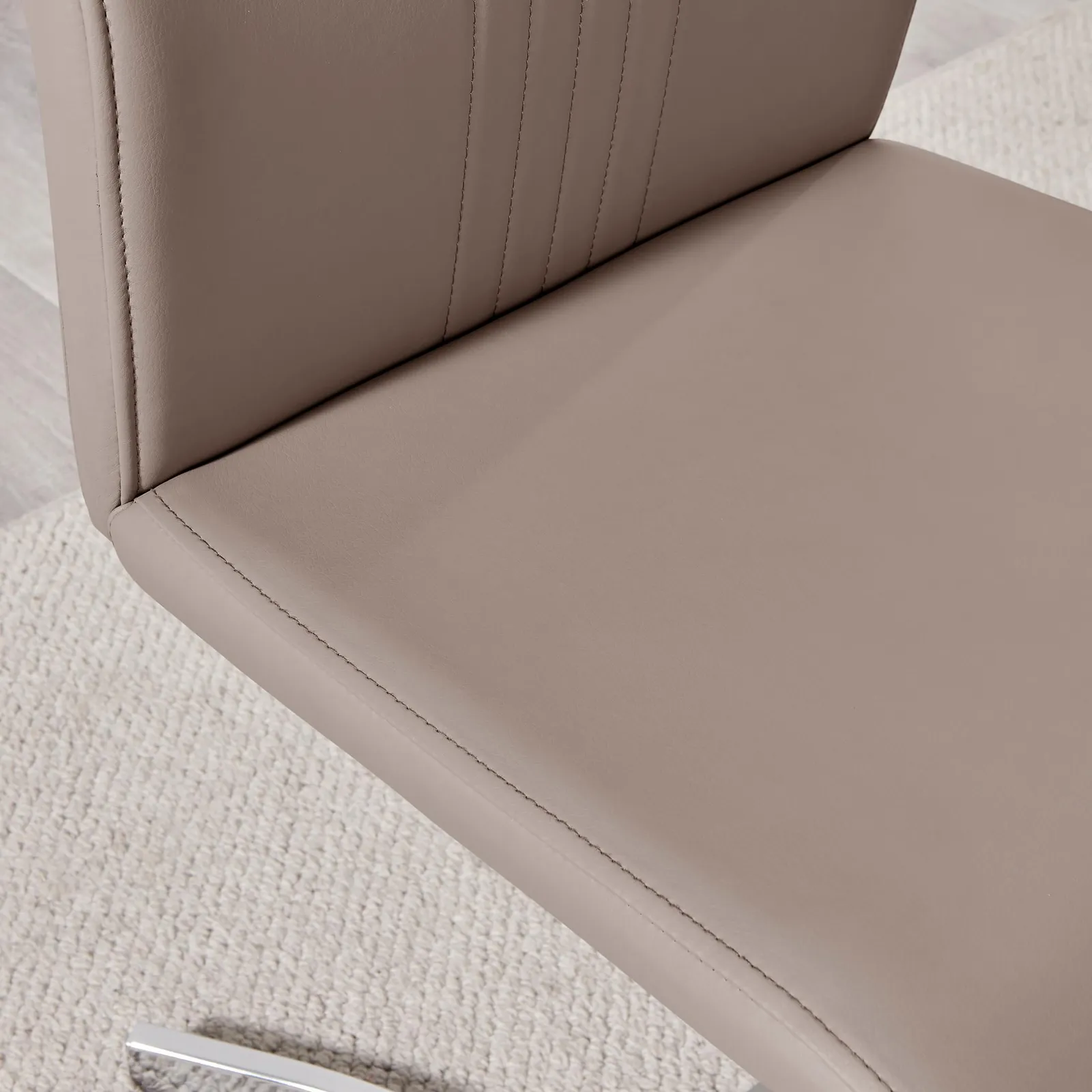 FurnitureboxUK Set of 2 Willow Contemporary Z Shaped Faux Leather Dining Chairs With Silver Chrome Metal Legs in Beige 6