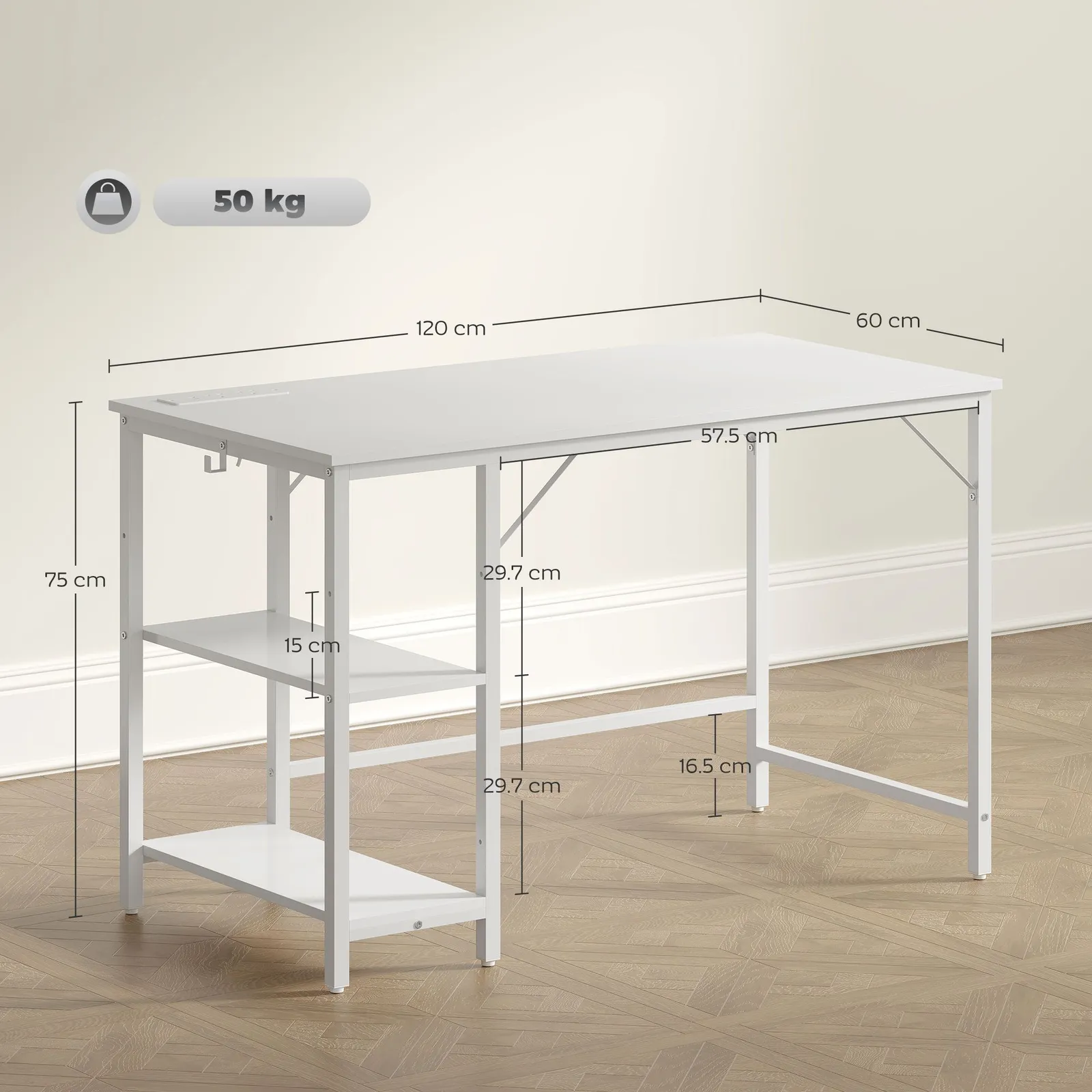 HOMCOM 120 x 60 cm Home Office Desk Reversible Study Table for Bedroom White 3