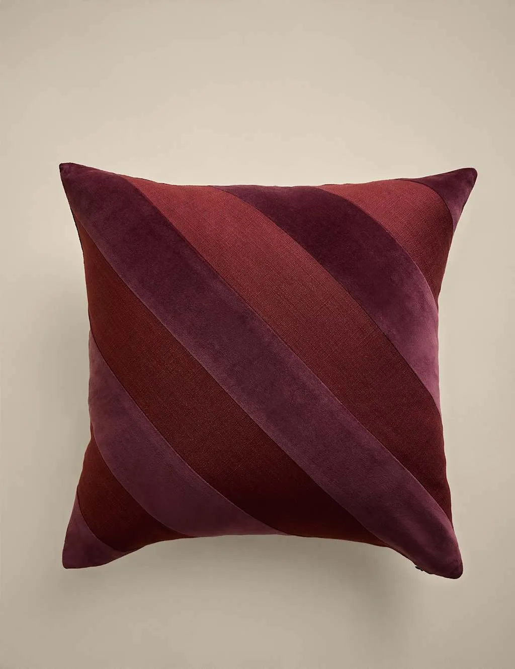 M&S Pure Cotton Velvet Diagonal Stripe Cushion Burgundy