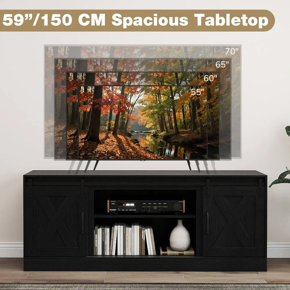Costway Wooden TV Stand Cabinet for 70 Inch TVs Media Entertainment Center in Black 6