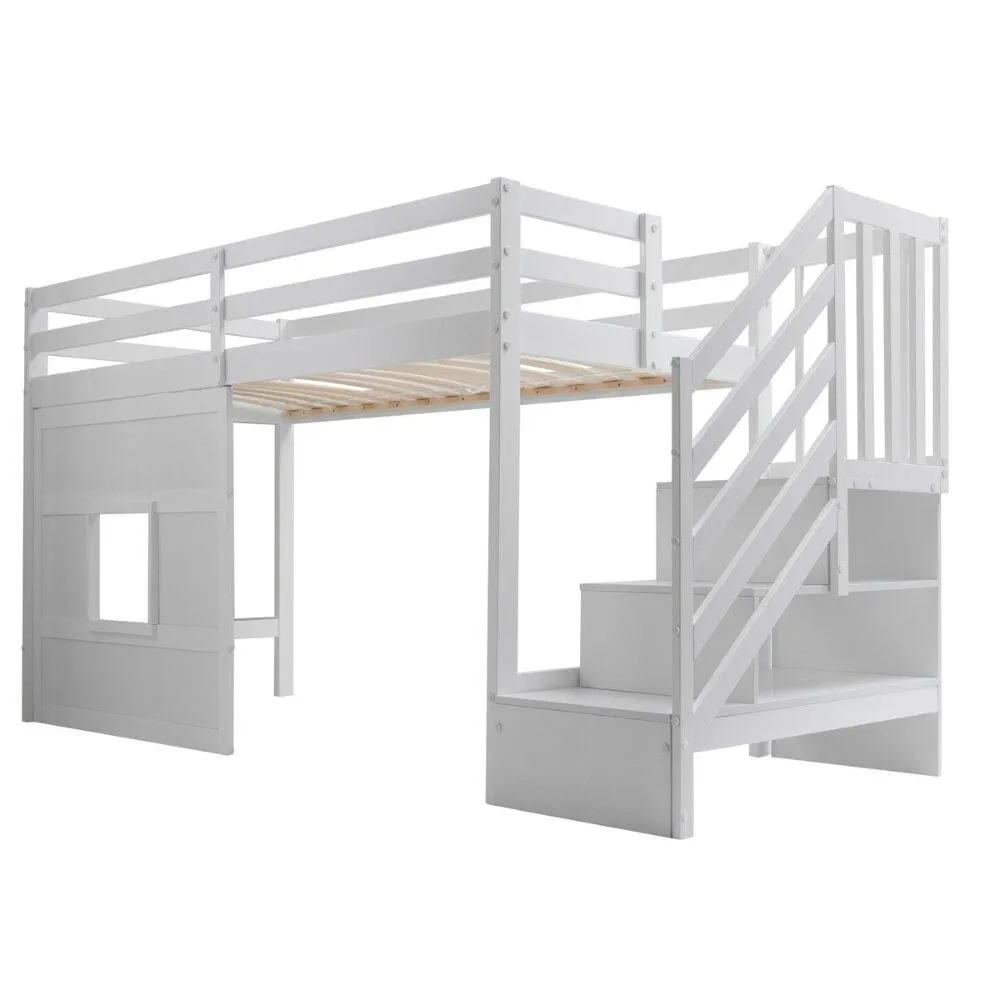 Nöa and Nani Kasja Staircase Midsleeper Cabin Bed with Window in White 5
