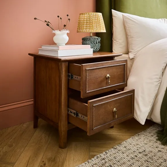 Ettie Beaded 2 Drawer Bedside Table, Mango Wood 2
