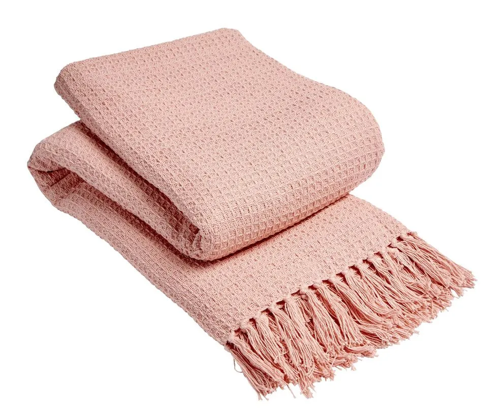 New Edge Blinds Lisbon Pure Cotton Honeycomb Throw in Ochre, 127 x 152cm in Pale Pink