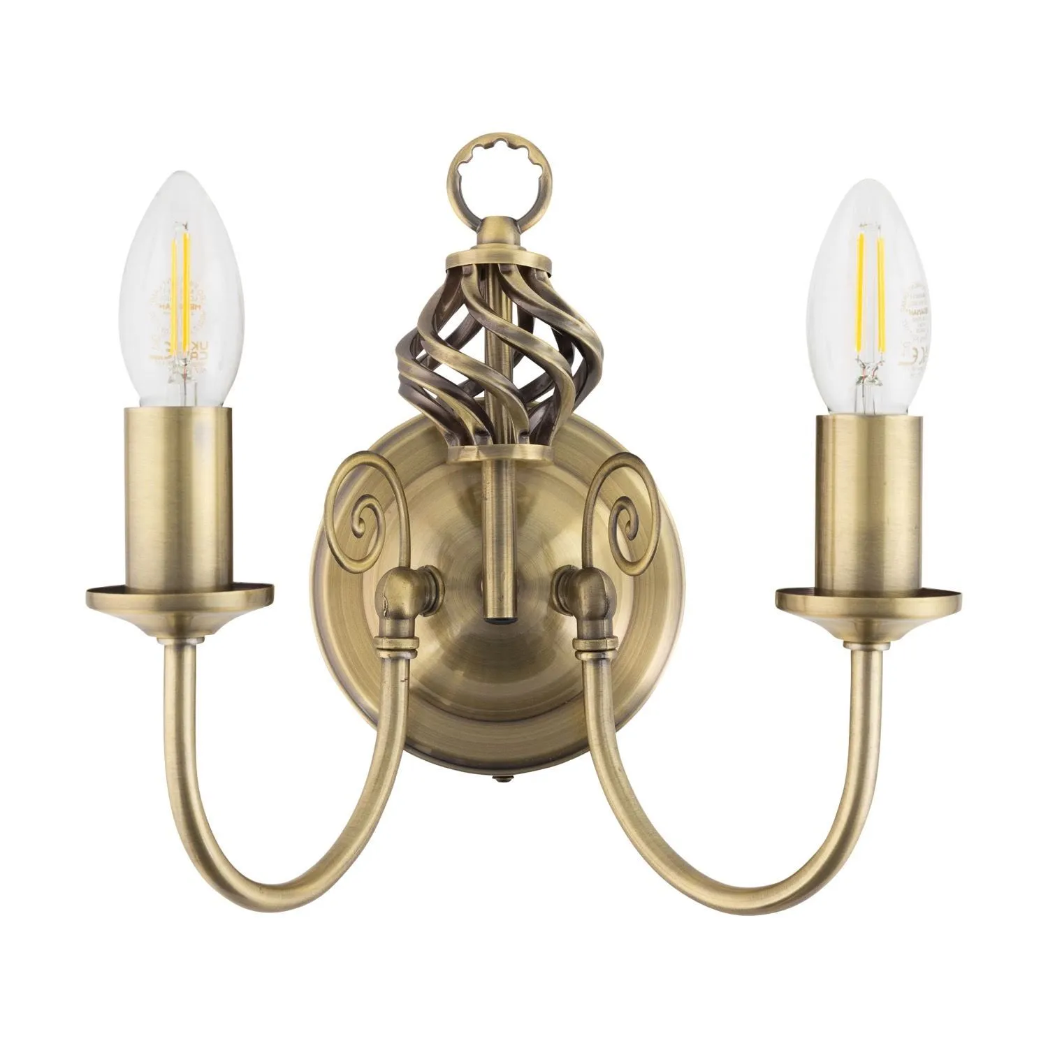First Choice Lighting Set of 2 Barley Twist - Antique Brass Wall Lights in Gold 2