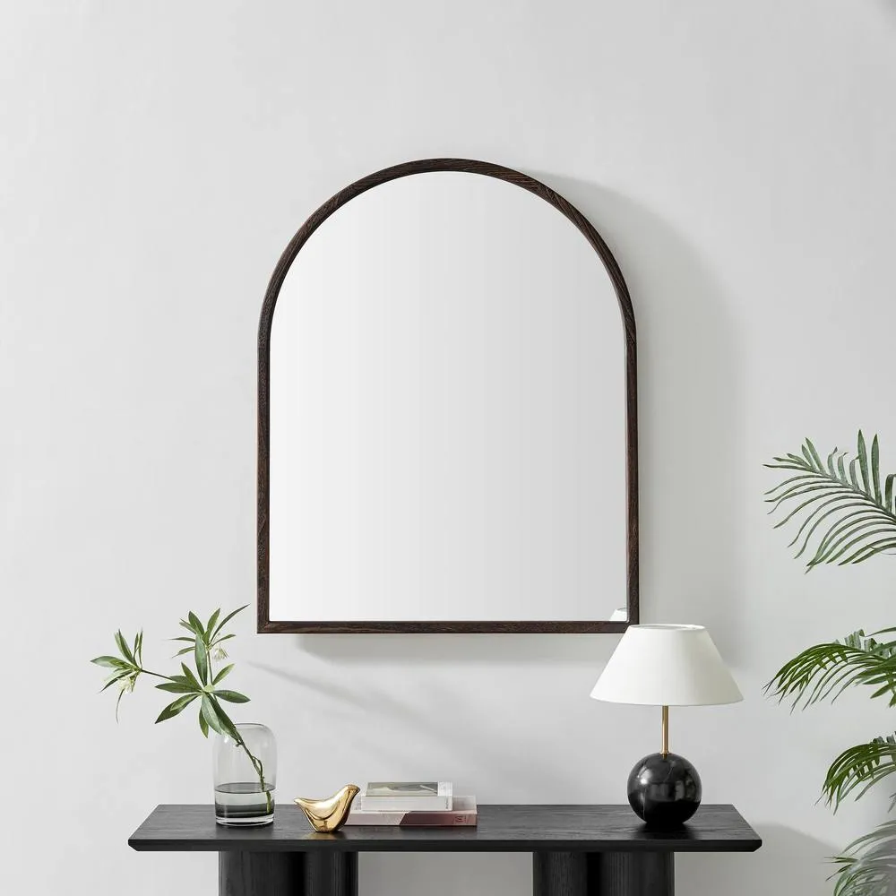 FurnitureboxUK Valerie Walnut Wood Medium 100x80cm Overmantle Arch Mirror 2