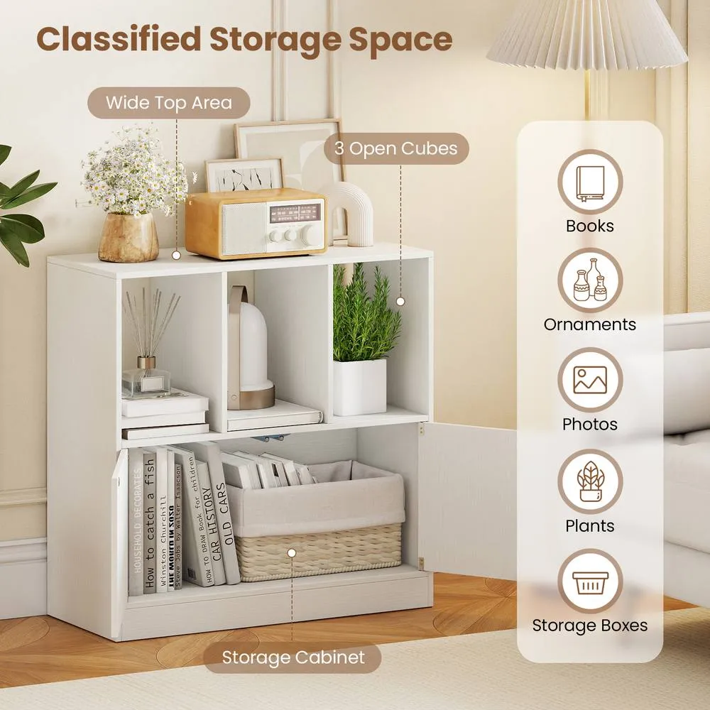 Costway 3-Cube Bookcase 3-Tier Bookshelf w/Cabinet Modern Storage Organizer in White 6