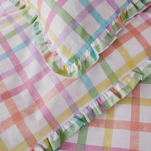 Rainbow Frilled Checked 100% Cotton Duvet Cover & Pillowcase Set 3