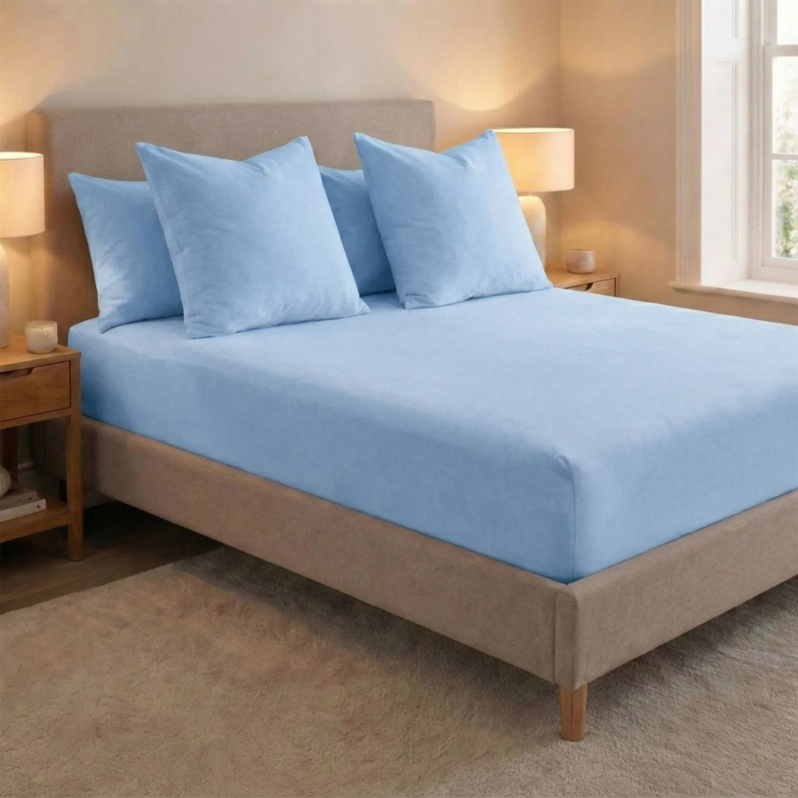 Smart Living Brushed Cotton Bed Linen Fitted Bedsheet or Pillowcase Pair Non Iron in Blue