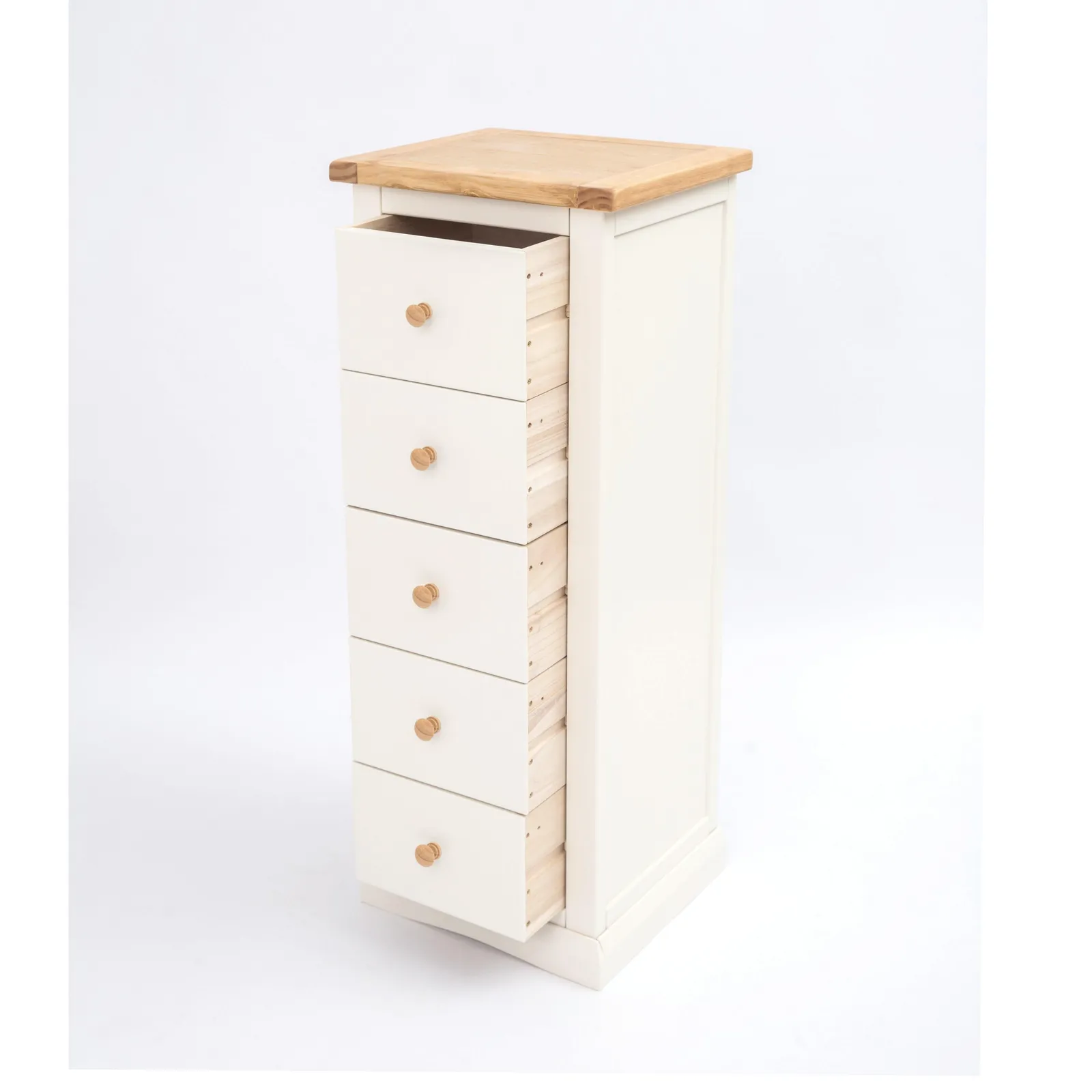 Cabinet Bits Castelli 5 Drawer Narrow Chest of Drawers Wood Knob in Off-White 4