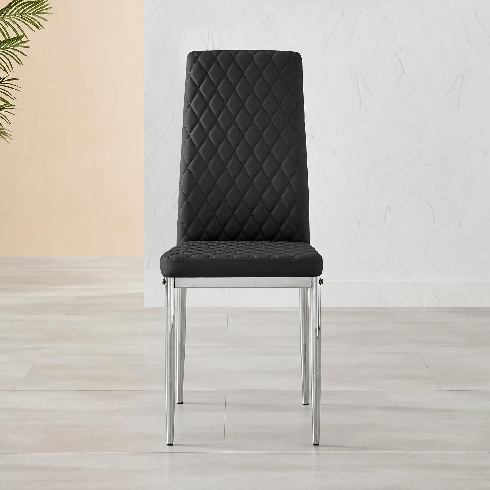 FurnitureboxUK Set of 4 Milan High Back Soft Touch Diamond Pattern Faux Leather Dining Chairs With Silver Chrome Metal Legs in Black 5