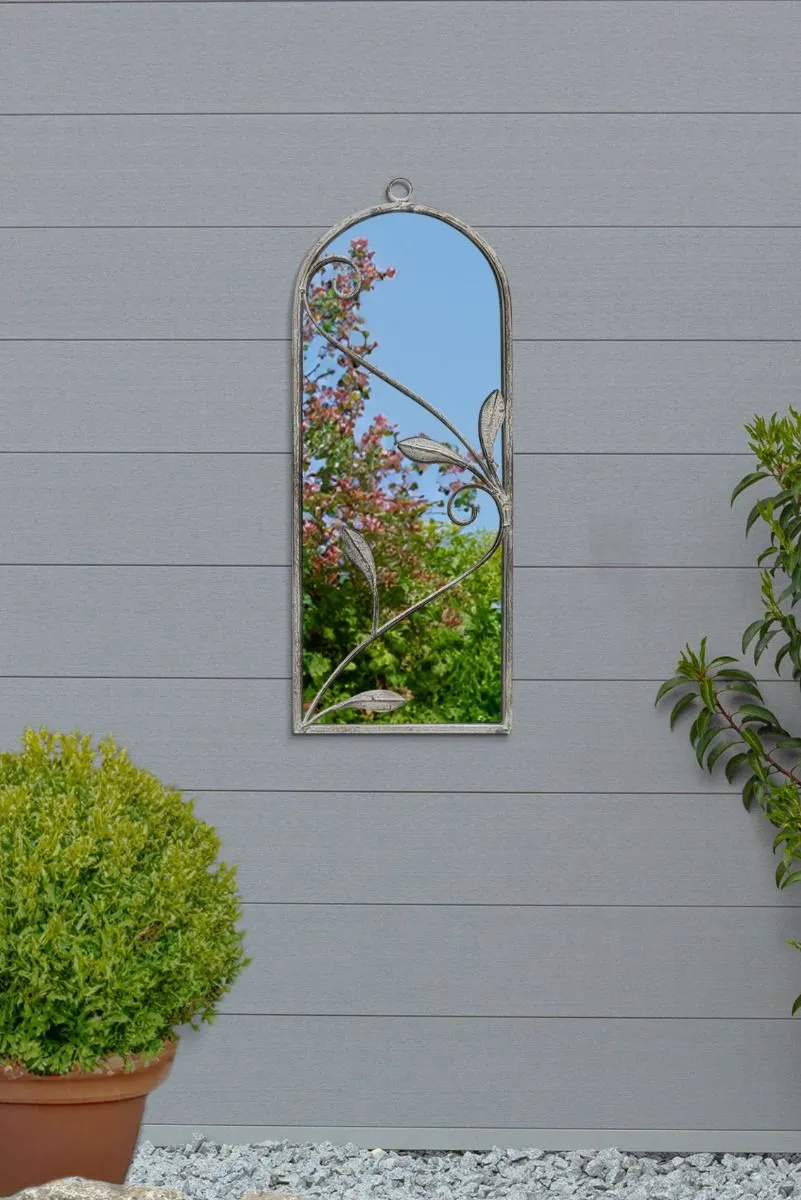 MirrorOutlet Concrete Colour Metal Frame Arched Garden Mirror 25" x 9" 64 x 24CM in Grey