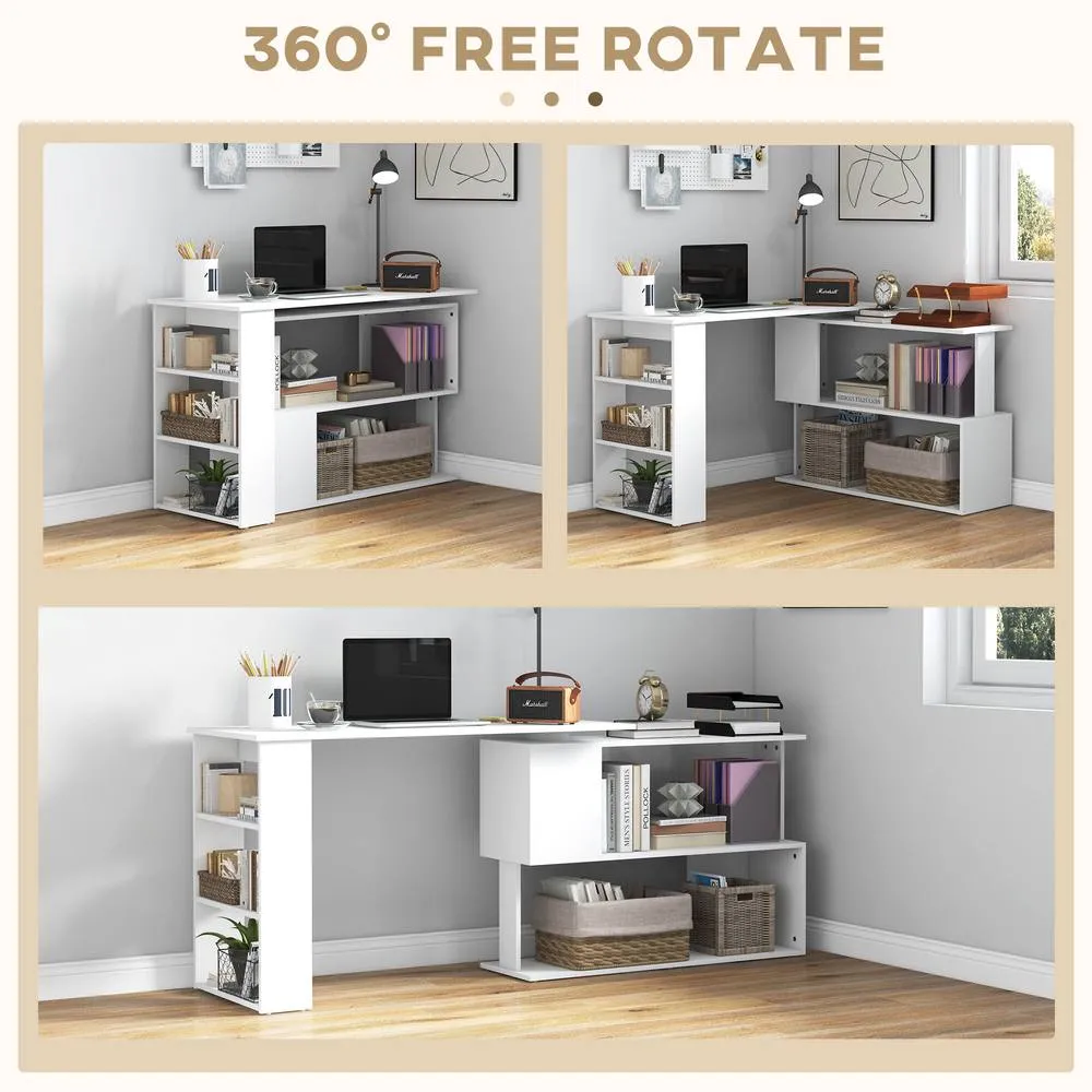 HOMCOM Corner Computer Desk with 360° Rotating Design & Bookshelf, White 6