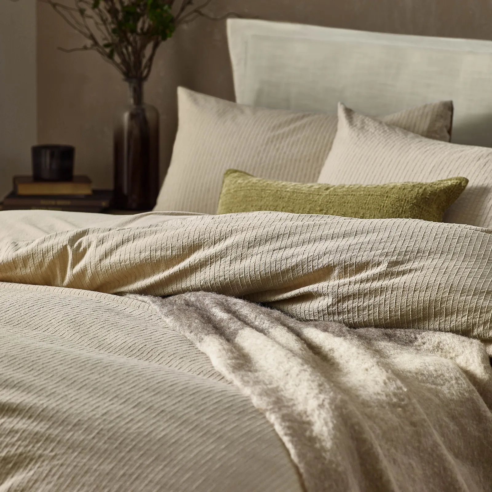 Yard Malton Stripe 100% Cotton Duvet Cover Set in Natural 2