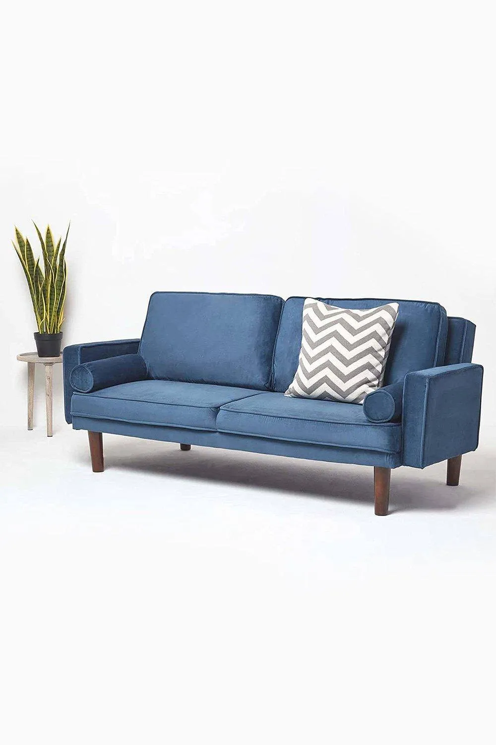 Homescapes Stanley Velvet Click Clack Sofa Bed with Armrests in Navy 3