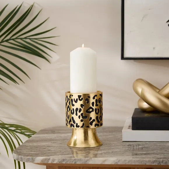 Gold Leopard Print Candle Holder