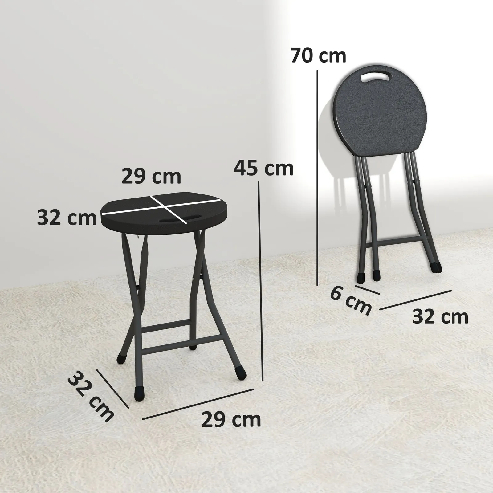 OUTSUNNY Folding Stool Set of 4, Decorative Garden Stool Set, Charcoal Grey in Dark Grey 3