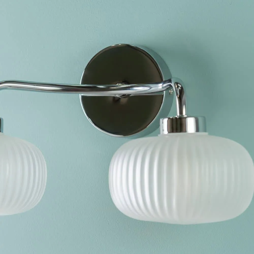 ValueLights Amaia Pair of Chrome 2 Way Frosted Glass IP44 Wall Lights with Bulbs in Metallic Silver 2