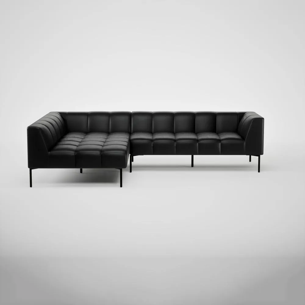 Heal's Quadro Left Hand Facing Chaise Sofa Stonewash Leather Black 263 Black Feet