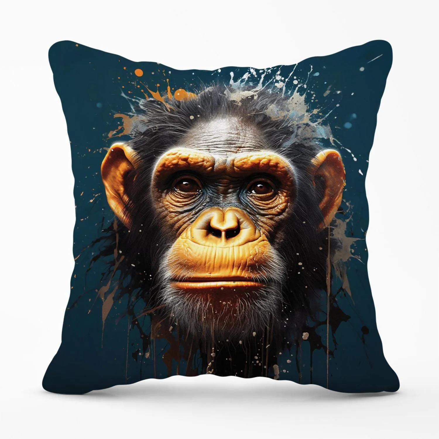 Warren Reed - Designer Splashart Realistic Monkey Face Outdoor Cushion in Brown