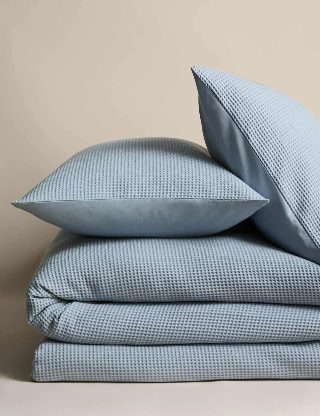 M&S Washed Cotton Waffle Bedding Set Dusty Blue