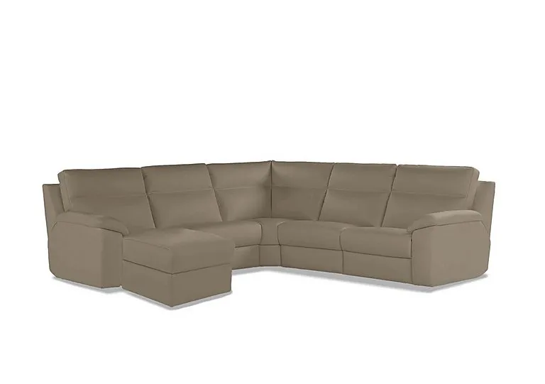 Pepino Large Leather Left Hand Facing Corner Sofa with Chaise End - Torello Taupe