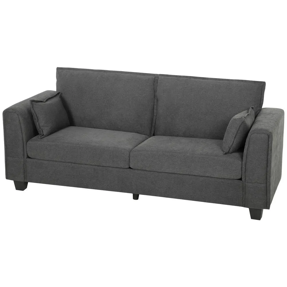 HOMCOM 3 Seater Sofa, Linen Upholstered Sofa with Spring Cushions in Dark Grey 1
