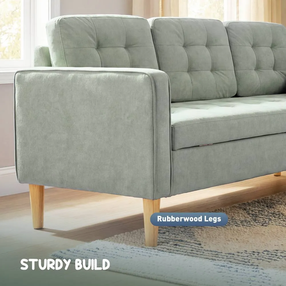 HOMCOM Modern 3 Seater Sofa with Hidden Storage & Rubber Wood Legs in Light Grey 5