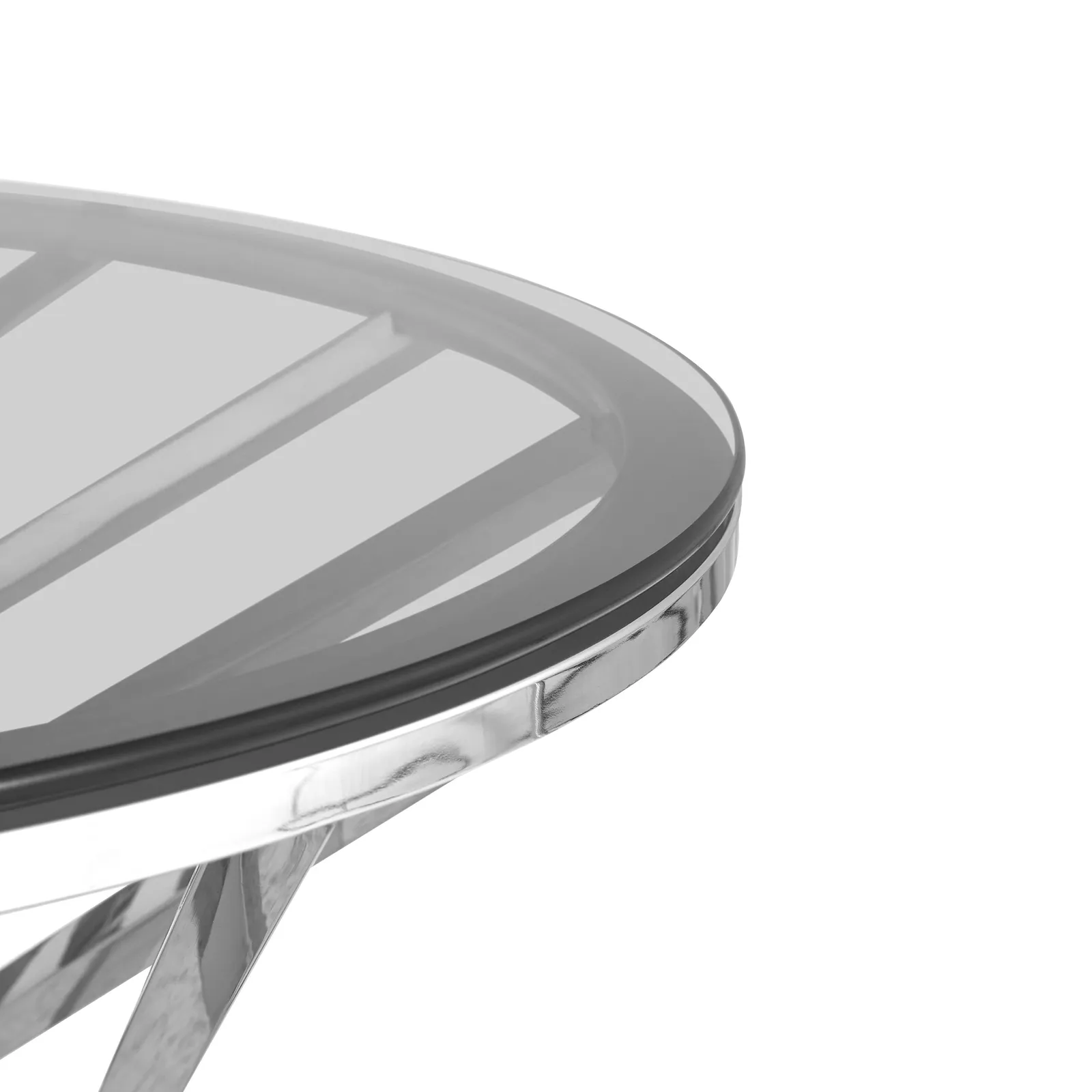 Comfy Living Ltd Round Geometric Design Metal Coffee Table With Tinted Glass Tempered Top in Silver 5