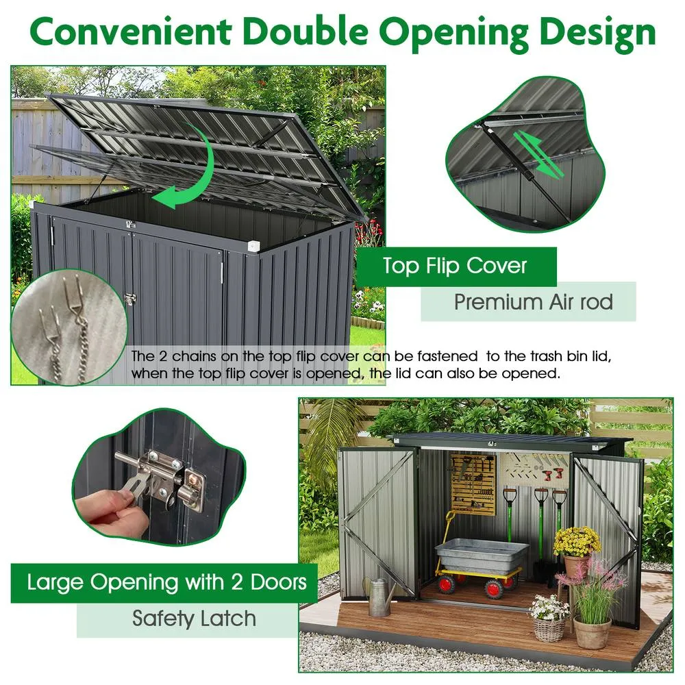 Costway Outdoor Trash Can Storage Shed Large Lockable Garden Shed w/ 2 Doors in Dark Grey 4