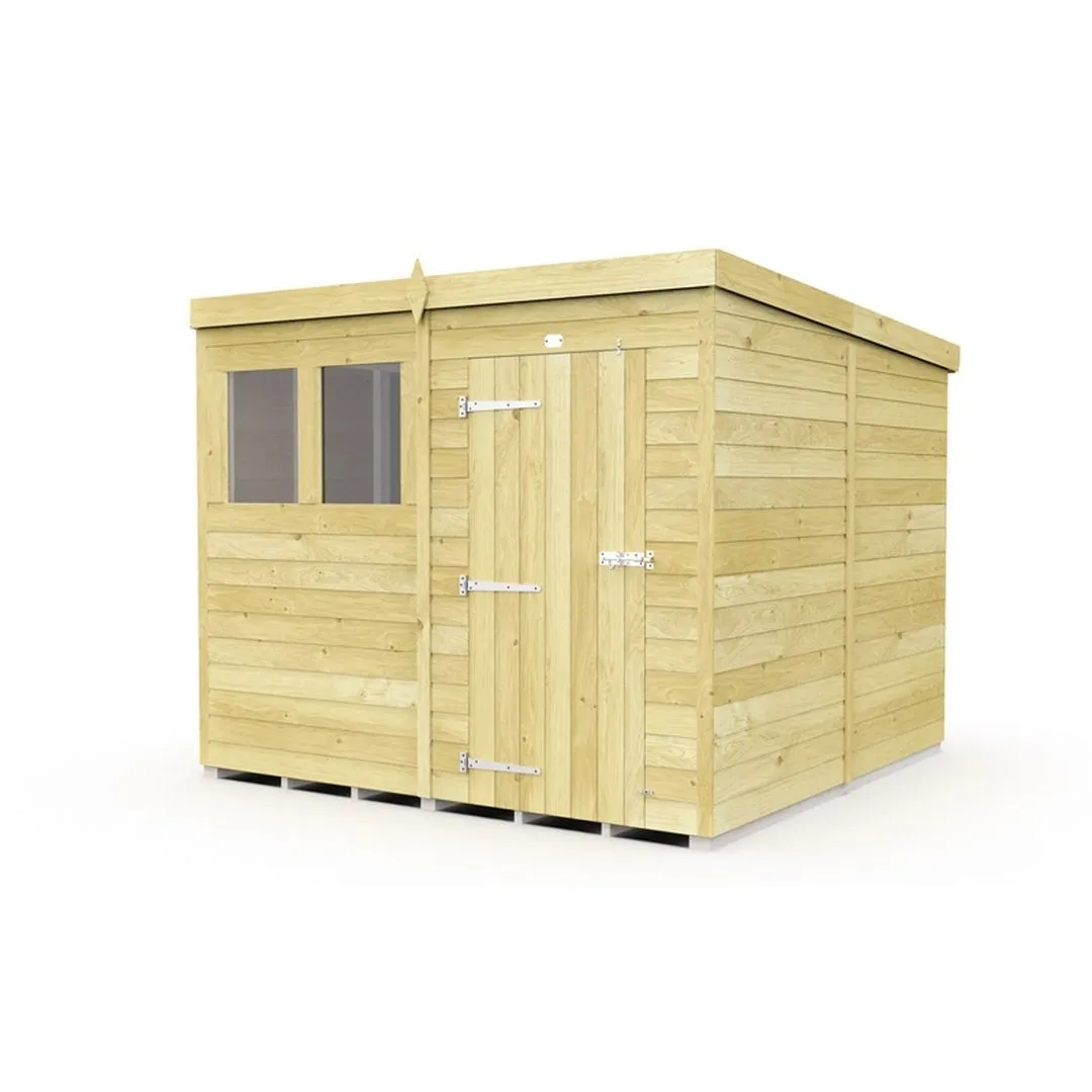 Buttercup Farm 8 x 8 Feet Pent Shed - Single Door W/ Windows - L231 x W243 x H201 cm in Brown