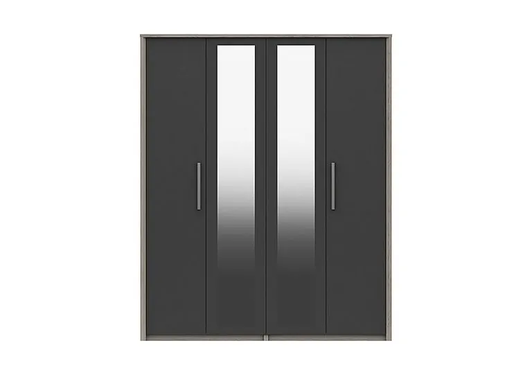 Euston 4 Door Tall Wardrobe with Mirrors - Grey Oak/Graphite Gloss
