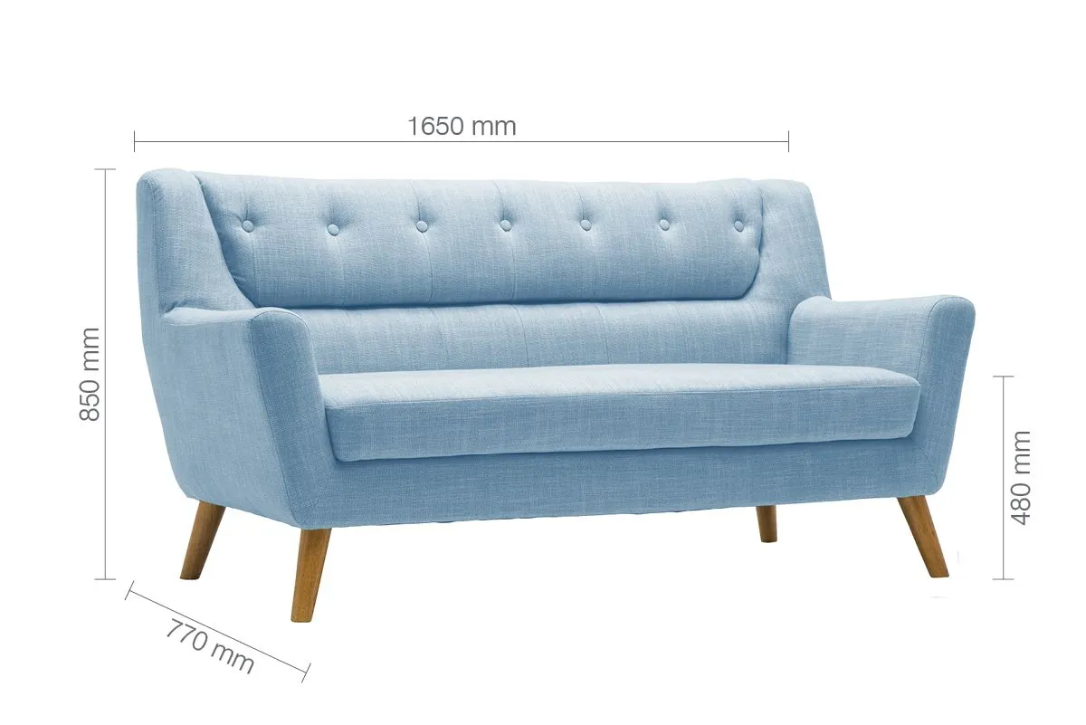Birlea 3 Seater Sofa Lambeth Settee Modern Retro Style Fabric Wood Legs in Blue 6