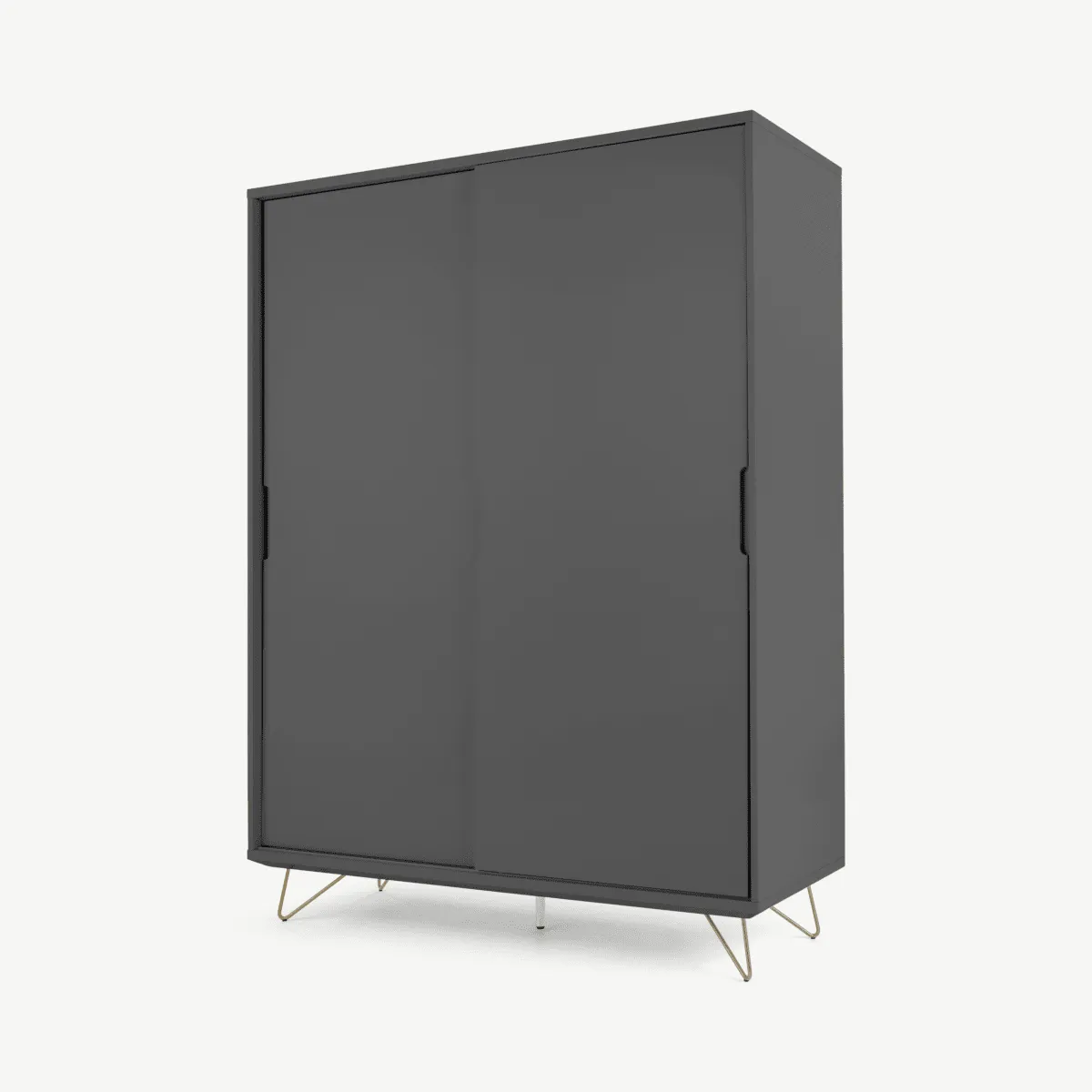 Elona Sliding Wardrobe, Charcoal and Brass