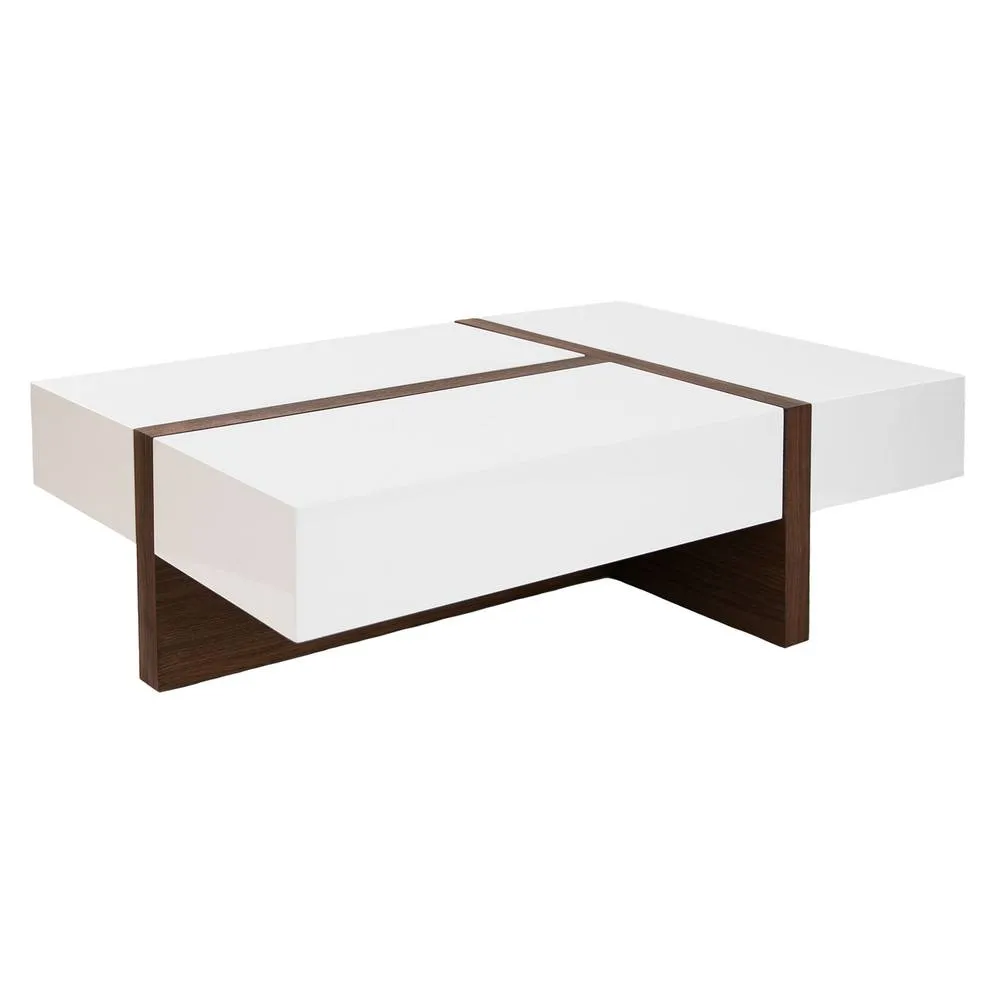Angel Cerda White & Walnut Rectangular Coffee Table 120x70x35 cm in Brown