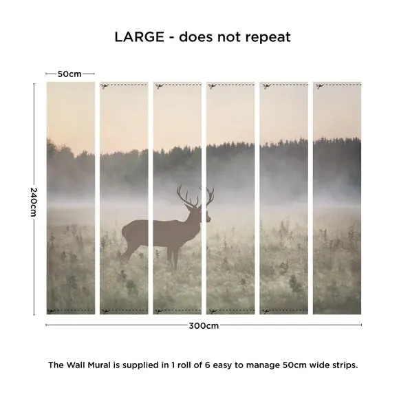 Stag in the Mist Neutral Wall Mural 4