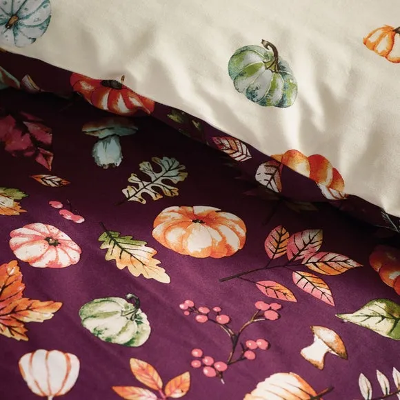 Catherine Lansfield Autumn Pumpkins Polycotton Duvet Cover & Pillowcase Set 4